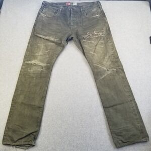 PRPS Jeans Mens 40 Green Distressed Made in Japan Grunge Olive Faded